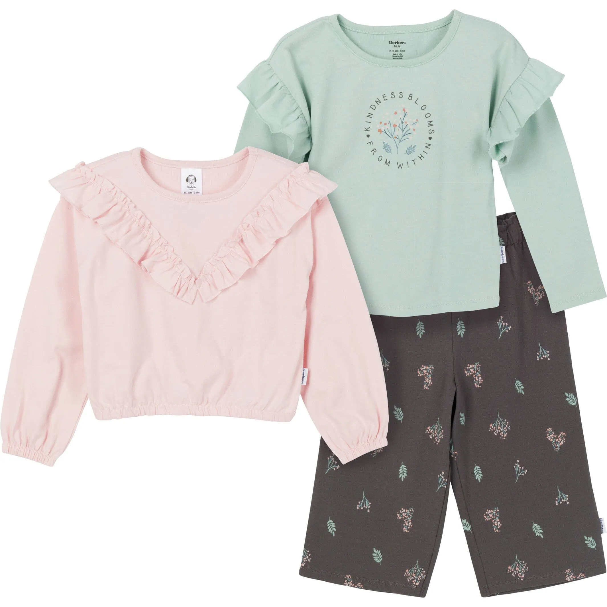 3-Piece Toddler Girls Pink/Brown Tops and Pants