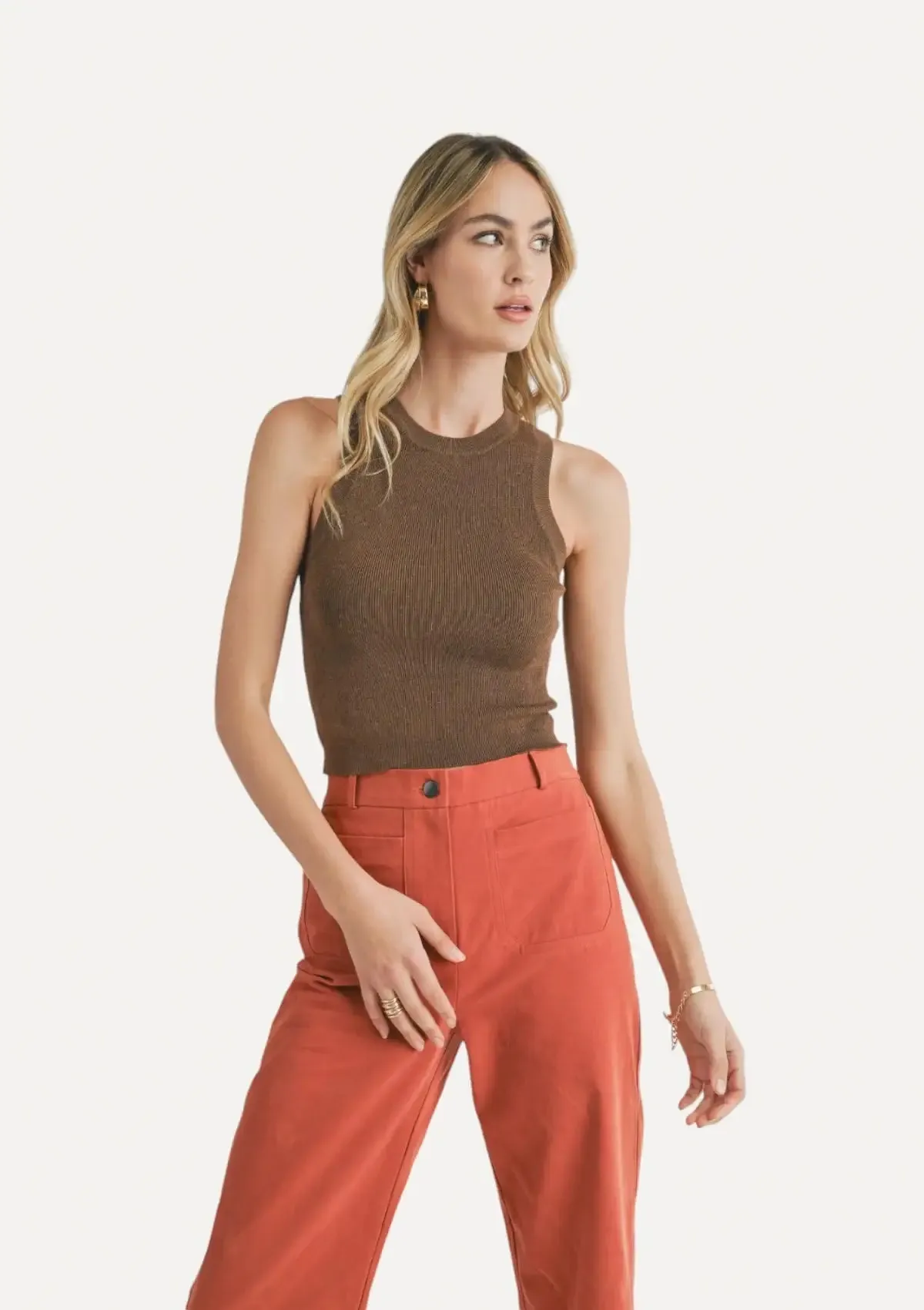 Alexis Knit Tank Top - Brown