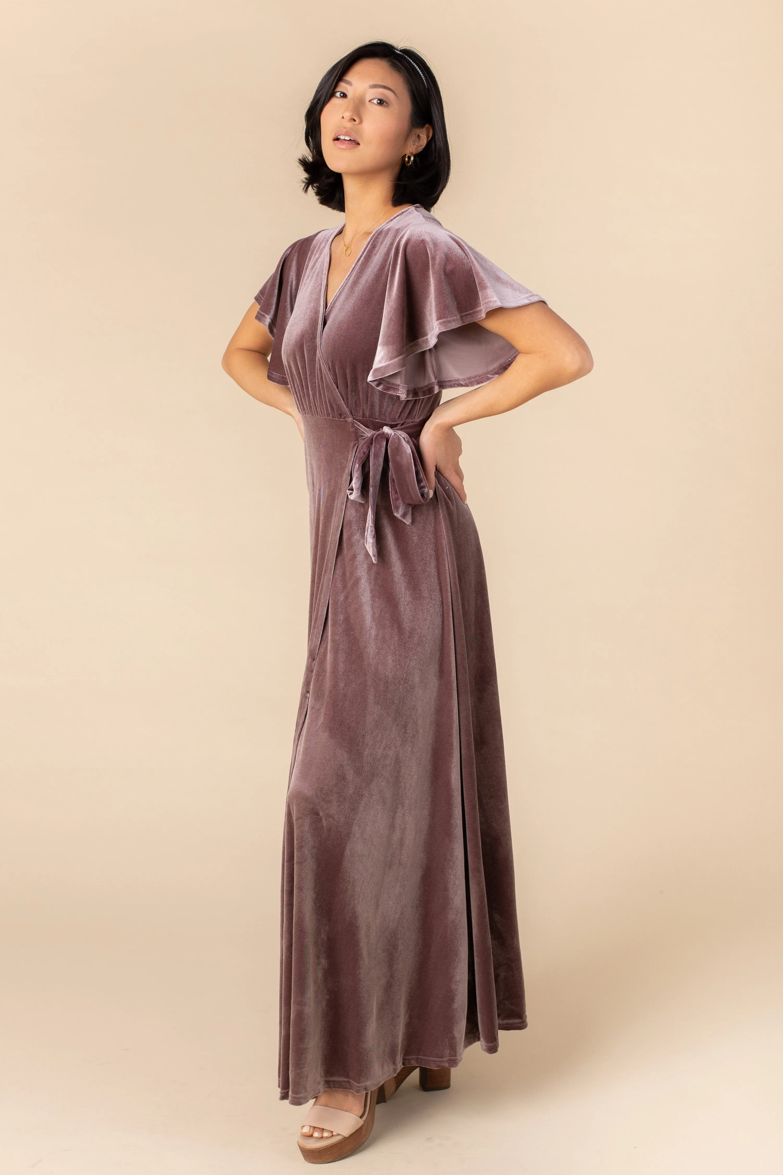 Arbor Velvet Wrap Dress-Deep Rose