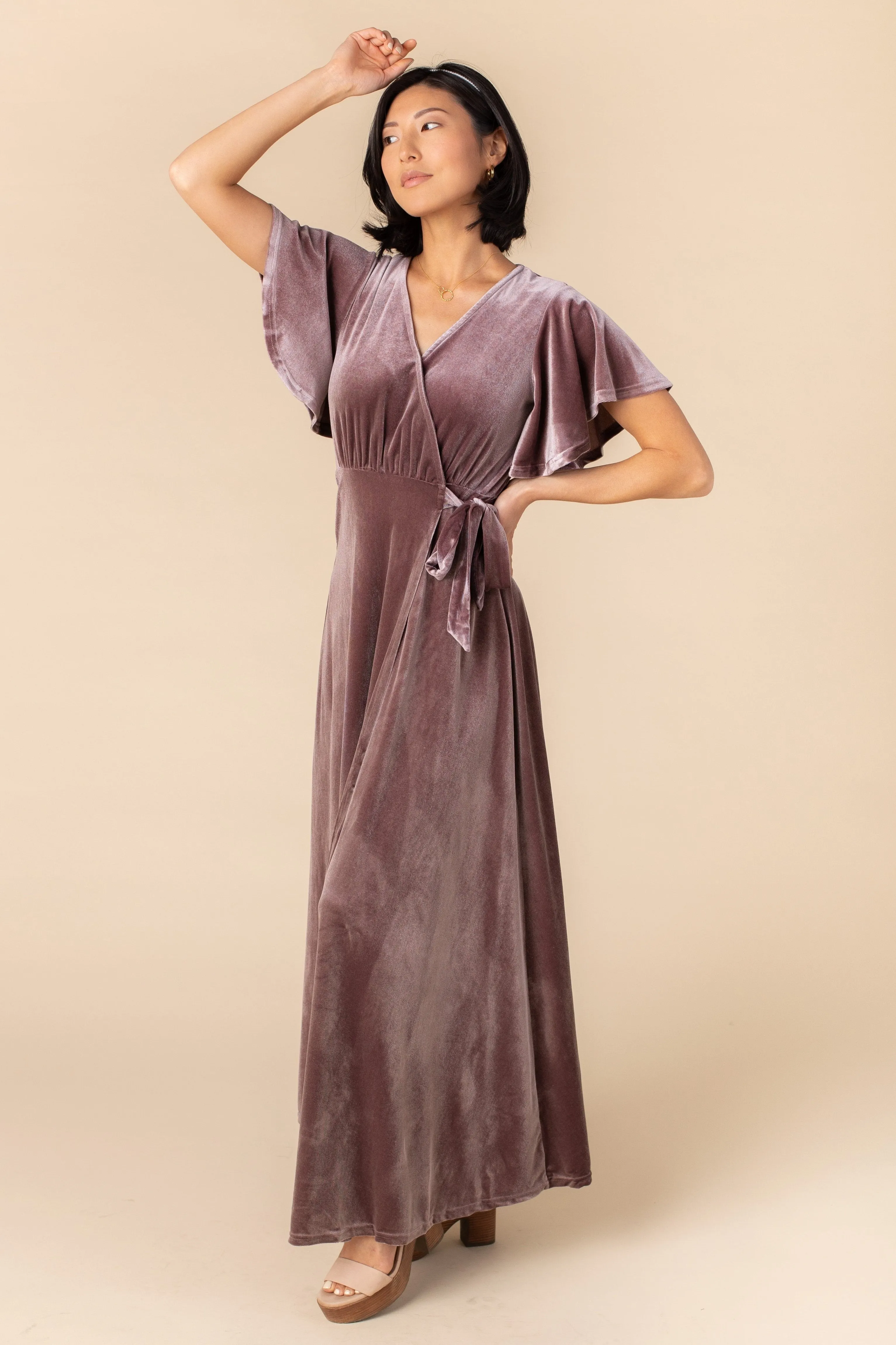 Arbor Velvet Wrap Dress-Deep Rose