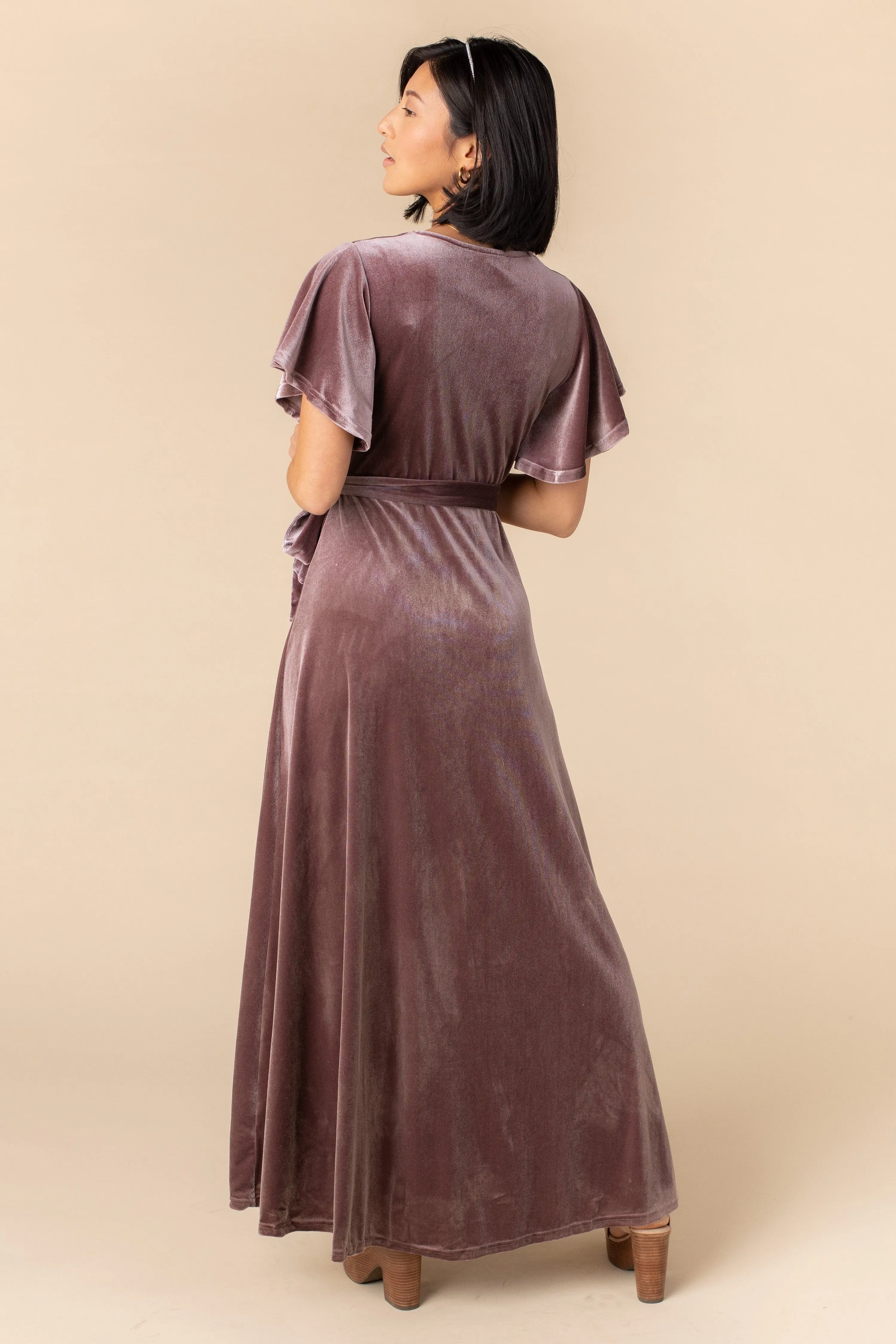 Arbor Velvet Wrap Dress-Deep Rose