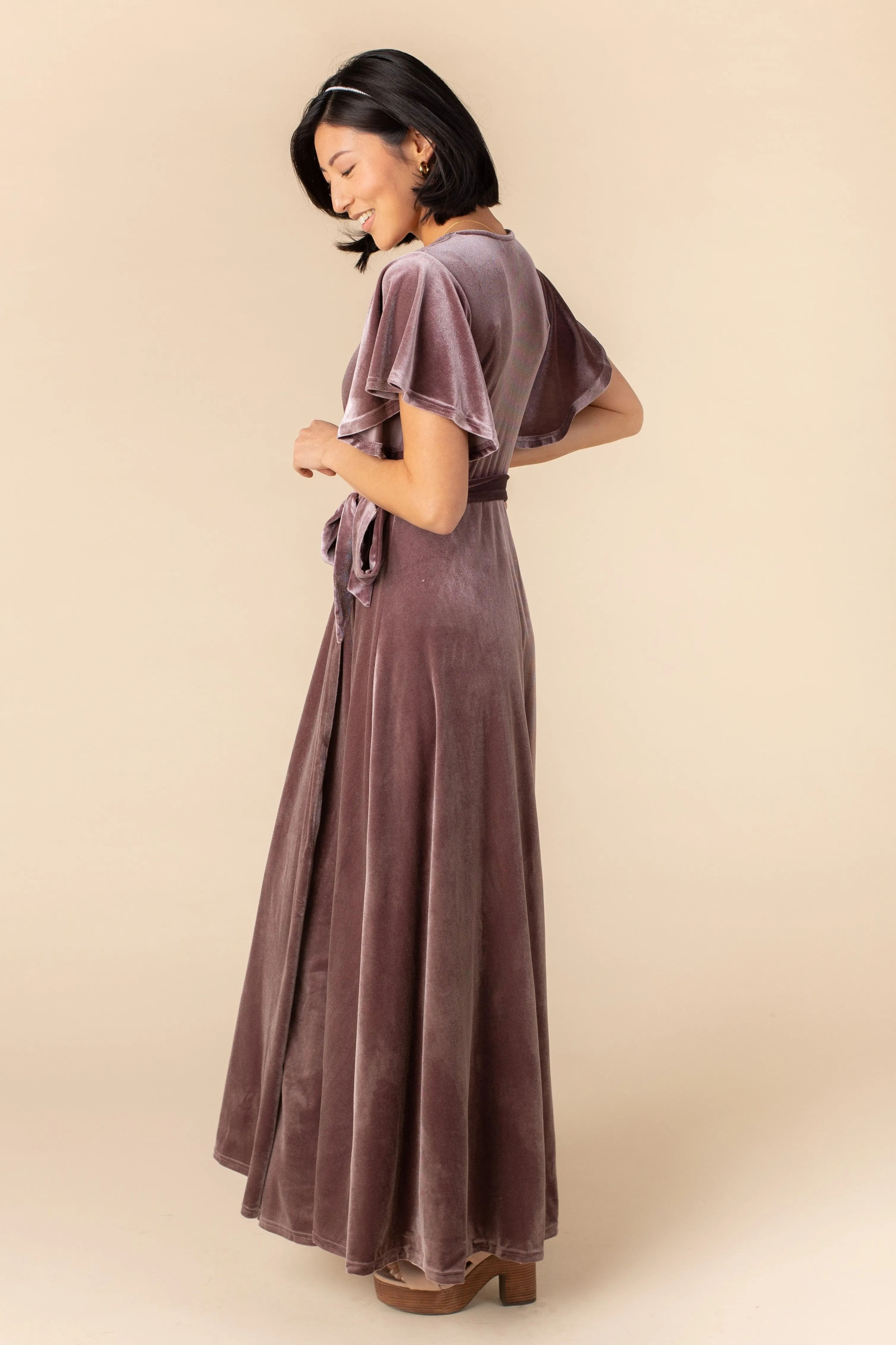 Arbor Velvet Wrap Dress-Deep Rose