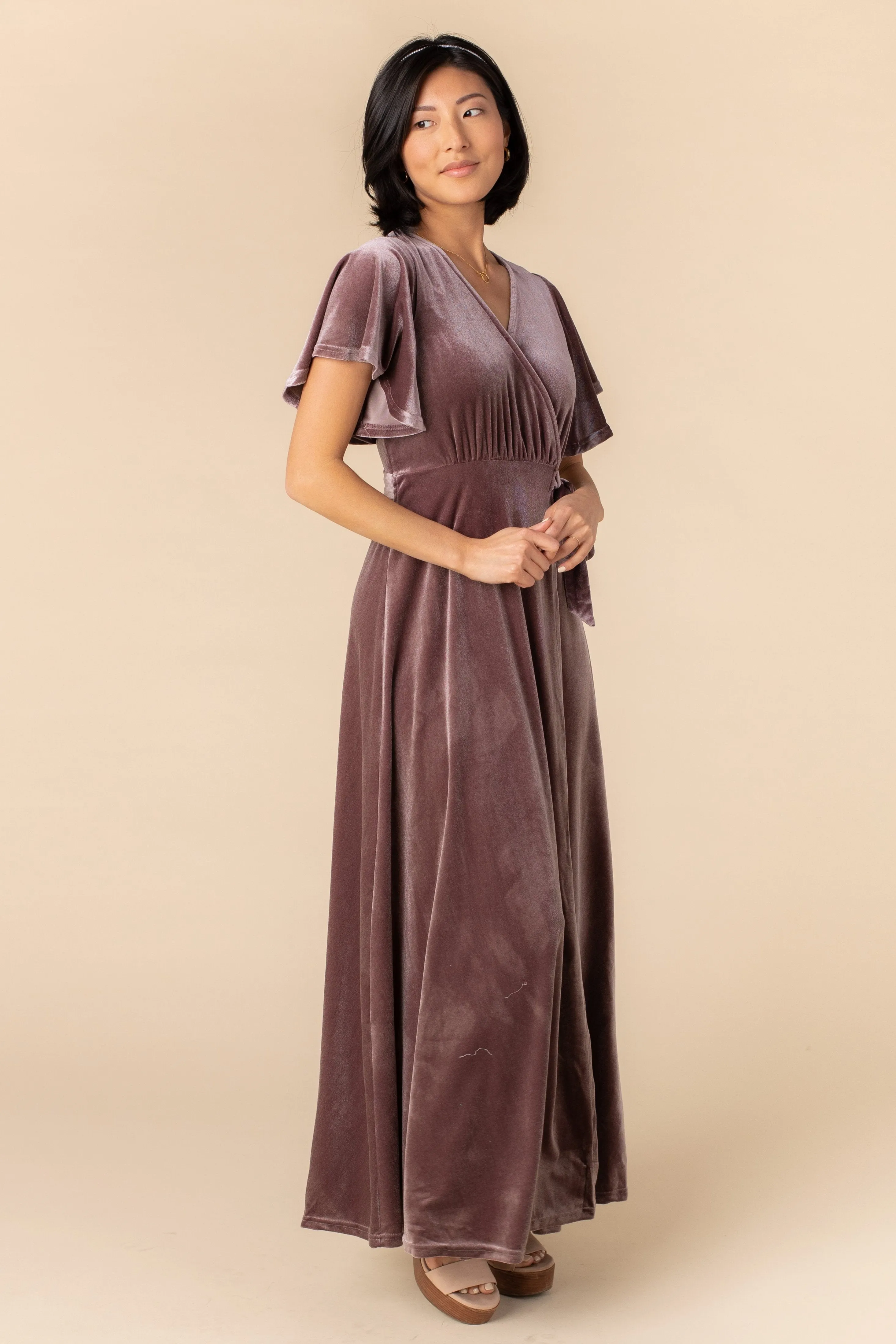 Arbor Velvet Wrap Dress-Deep Rose