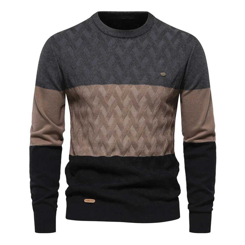 Autumn Patchwork Color O-neck Pullover Sweaters for Men High Quality Cotton Men Sweater Warm Winter Knitted Sweaters