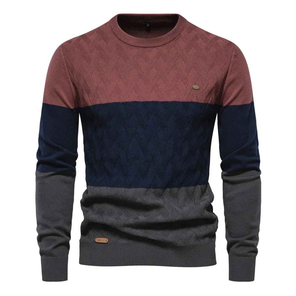 Autumn Patchwork Color O-neck Pullover Sweaters for Men High Quality Cotton Men Sweater Warm Winter Knitted Sweaters