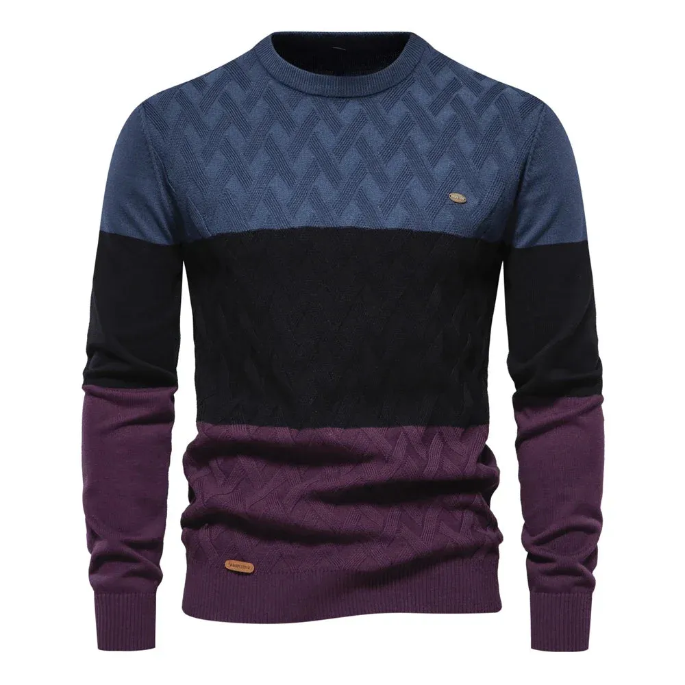 Autumn Patchwork Color O-neck Pullover Sweaters for Men High Quality Cotton Men Sweater Warm Winter Knitted Sweaters