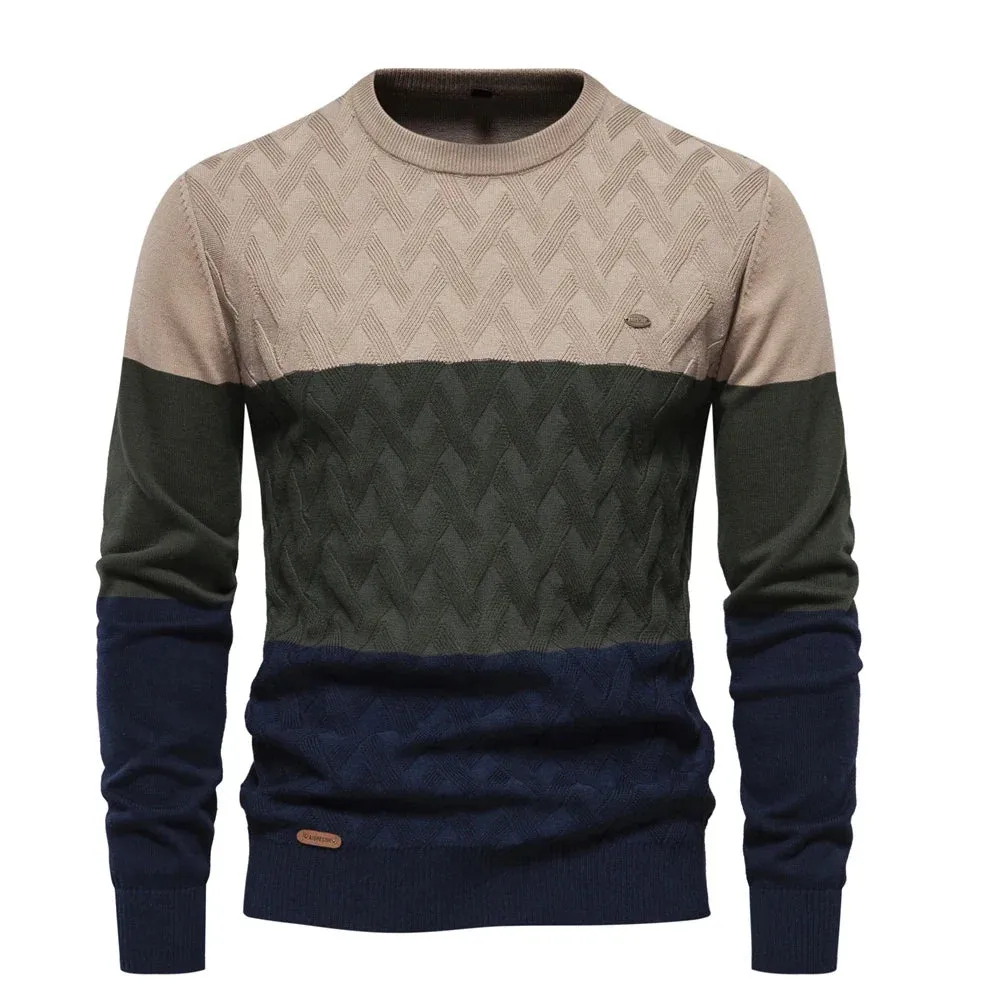 Autumn Patchwork Color O-neck Pullover Sweaters for Men High Quality Cotton Men Sweater Warm Winter Knitted Sweaters