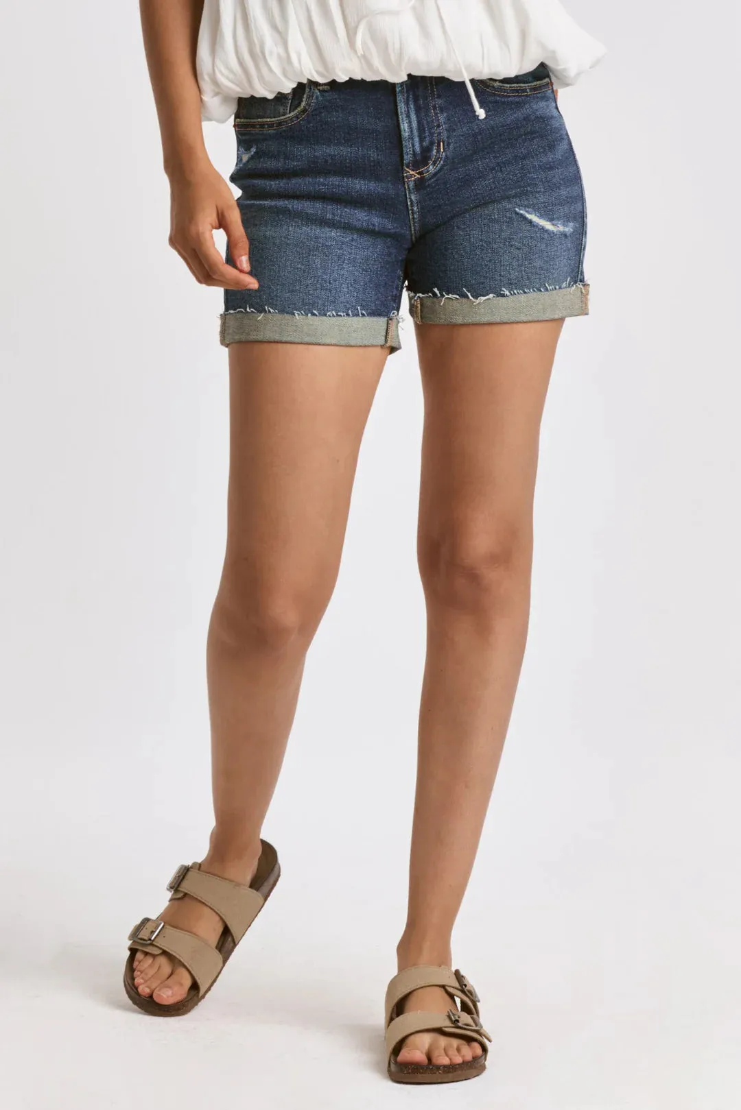 AVA MID RISE CUFFED SHORTS NAVAN