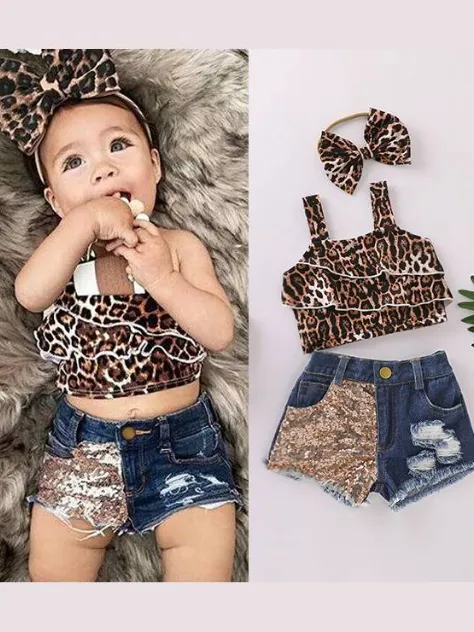 Baby Time for a Safari Top and Denim Short Set