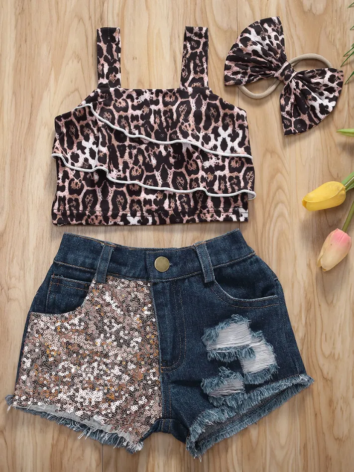 Baby Time for a Safari Top and Denim Short Set