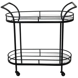 Black Drinks Trolley With Mirror 91 X 43 X 79cm