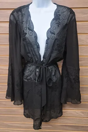 Black floral robe style cover up