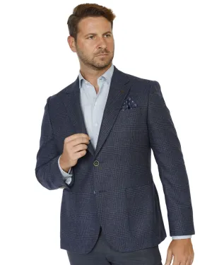 Blue Wool Cotton Cashmere Prince of Wales Check Jacket