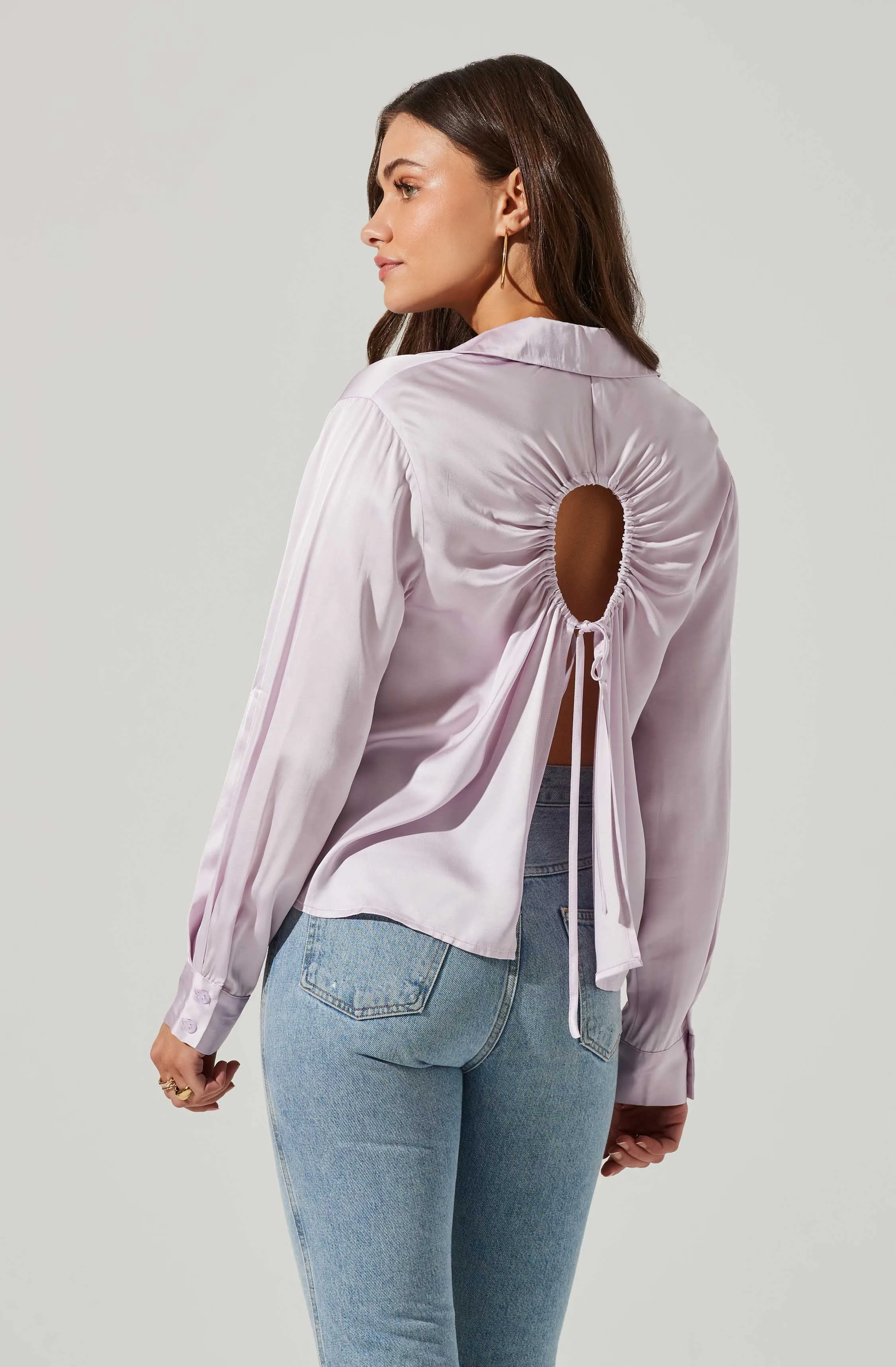 Bradford Satin Open Back Long Sleeve Top