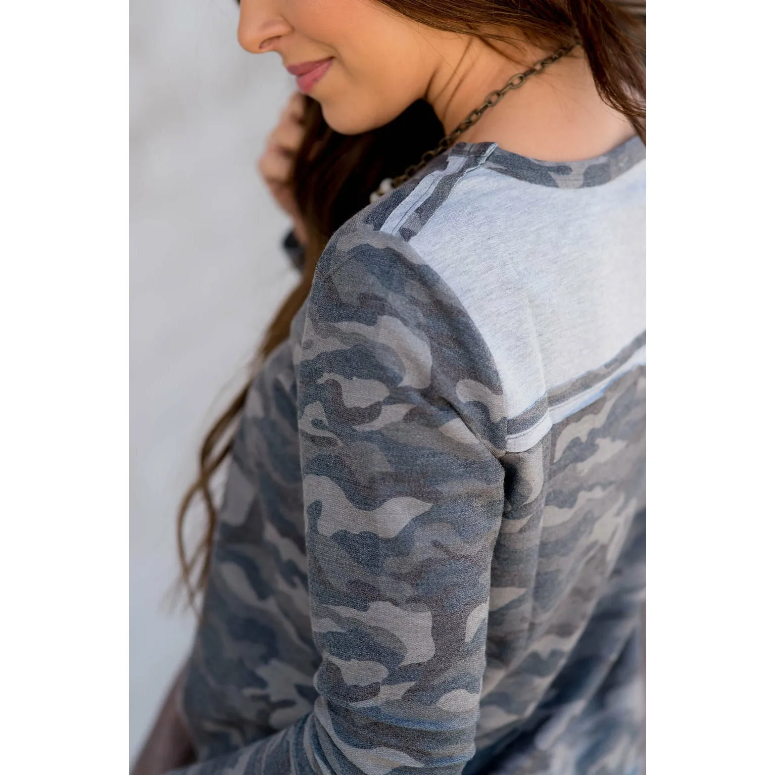 Camo Solid Back Accent Long Sleeve Tee