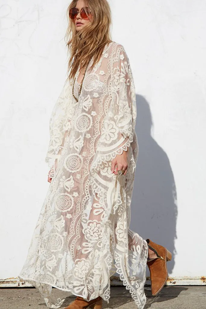 Charlie Charlie Charlotte-Open Side Hollow Out Lace Dolman Maxi Dress