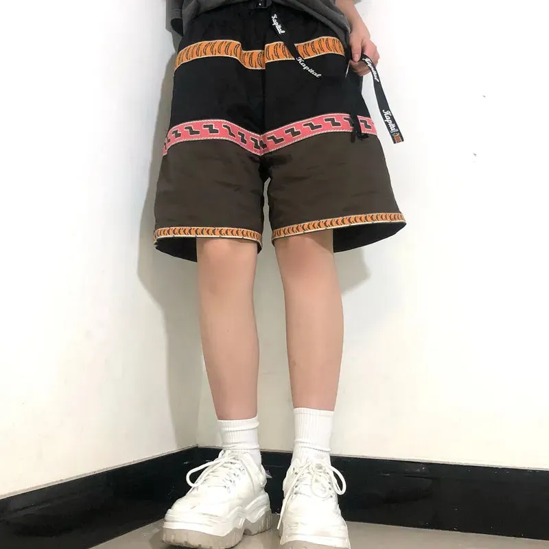 Color Contrast Casual Japan Style Shorts with Tiger Print