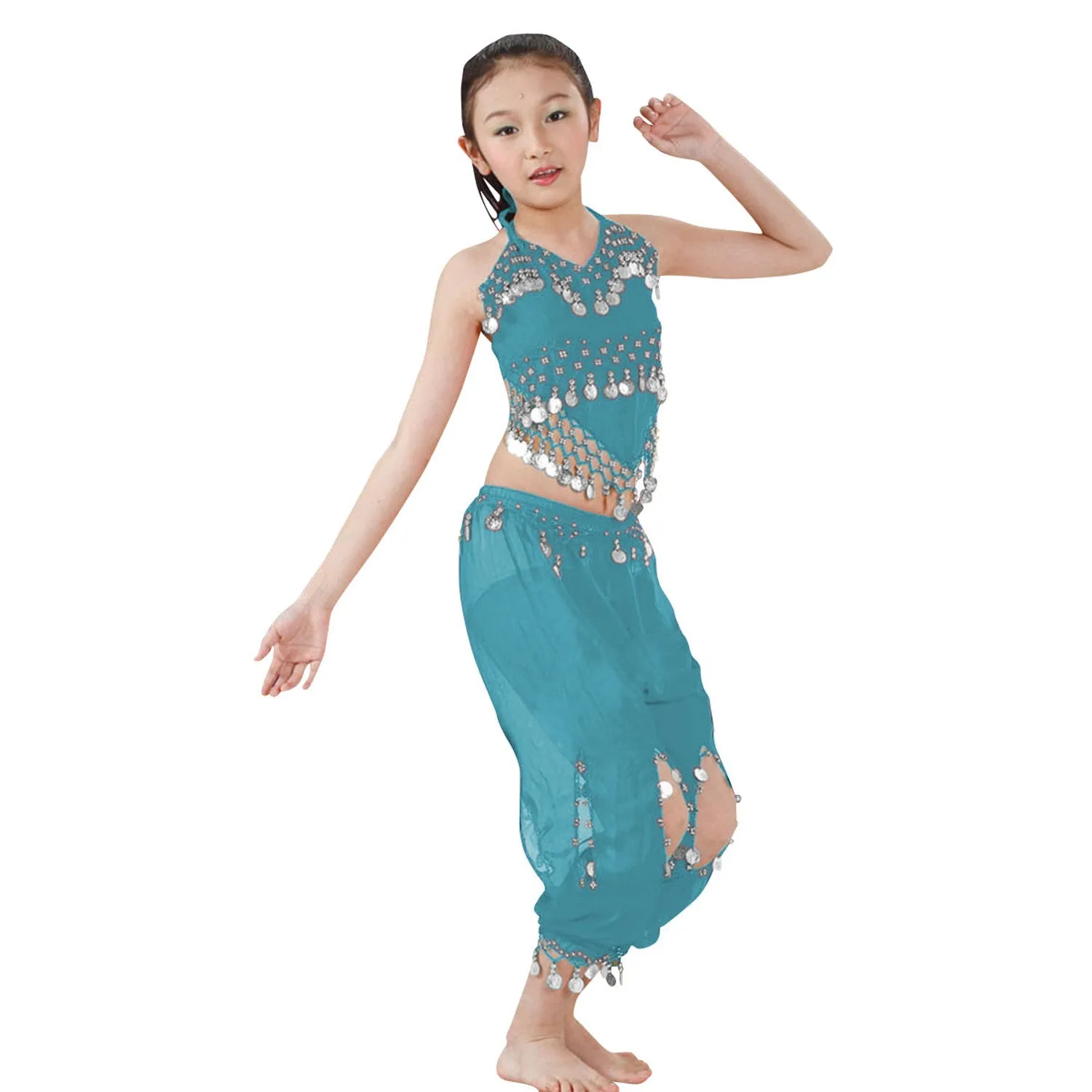 Copy of Kids Professional Belly Dance Genie Costume Set with Silver Coins