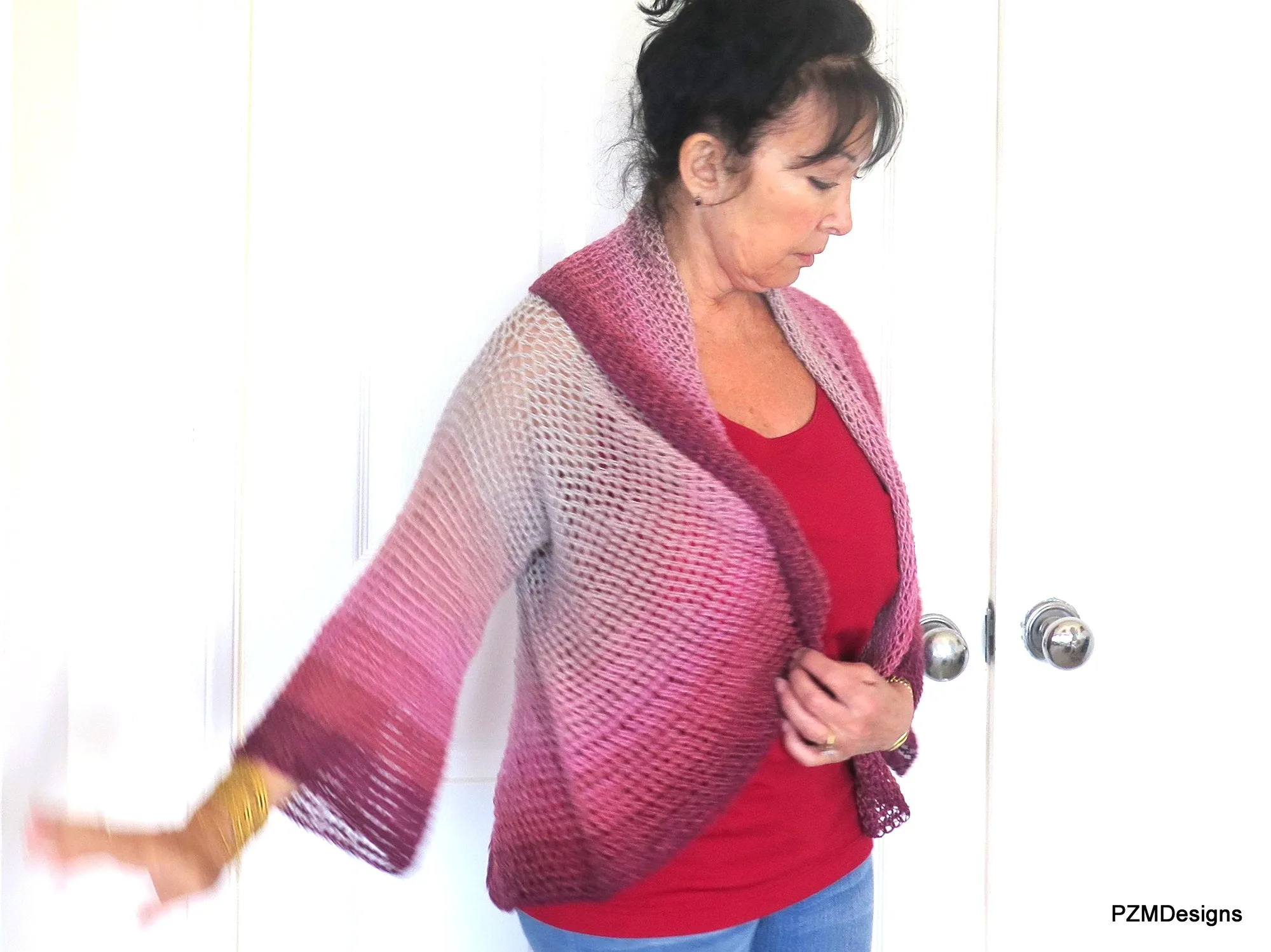 Crochet Circle Shrug, Large Ombre Boho Shrug