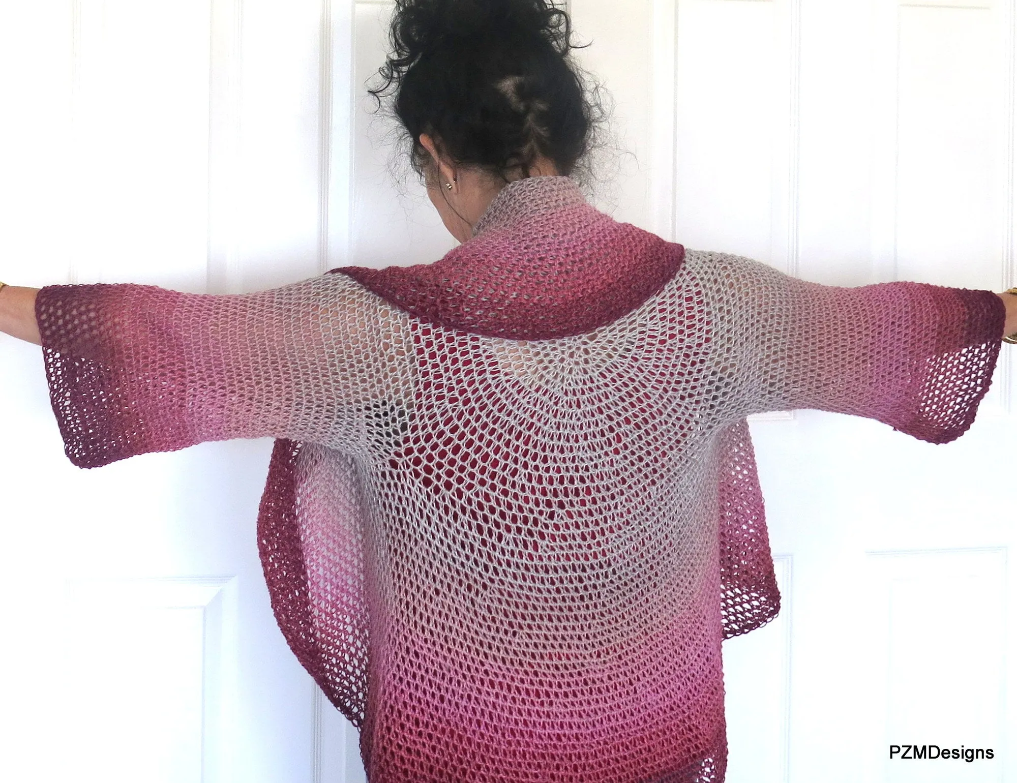 Crochet Circle Shrug, Large Ombre Boho Shrug