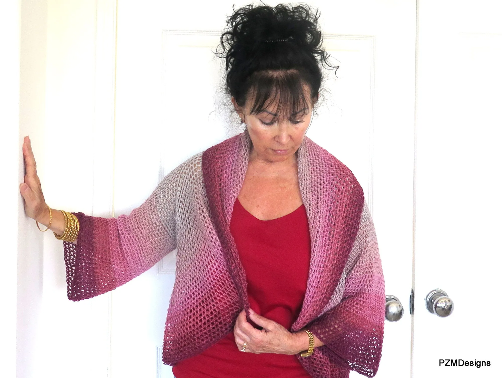 Crochet Circle Shrug, Large Ombre Boho Shrug