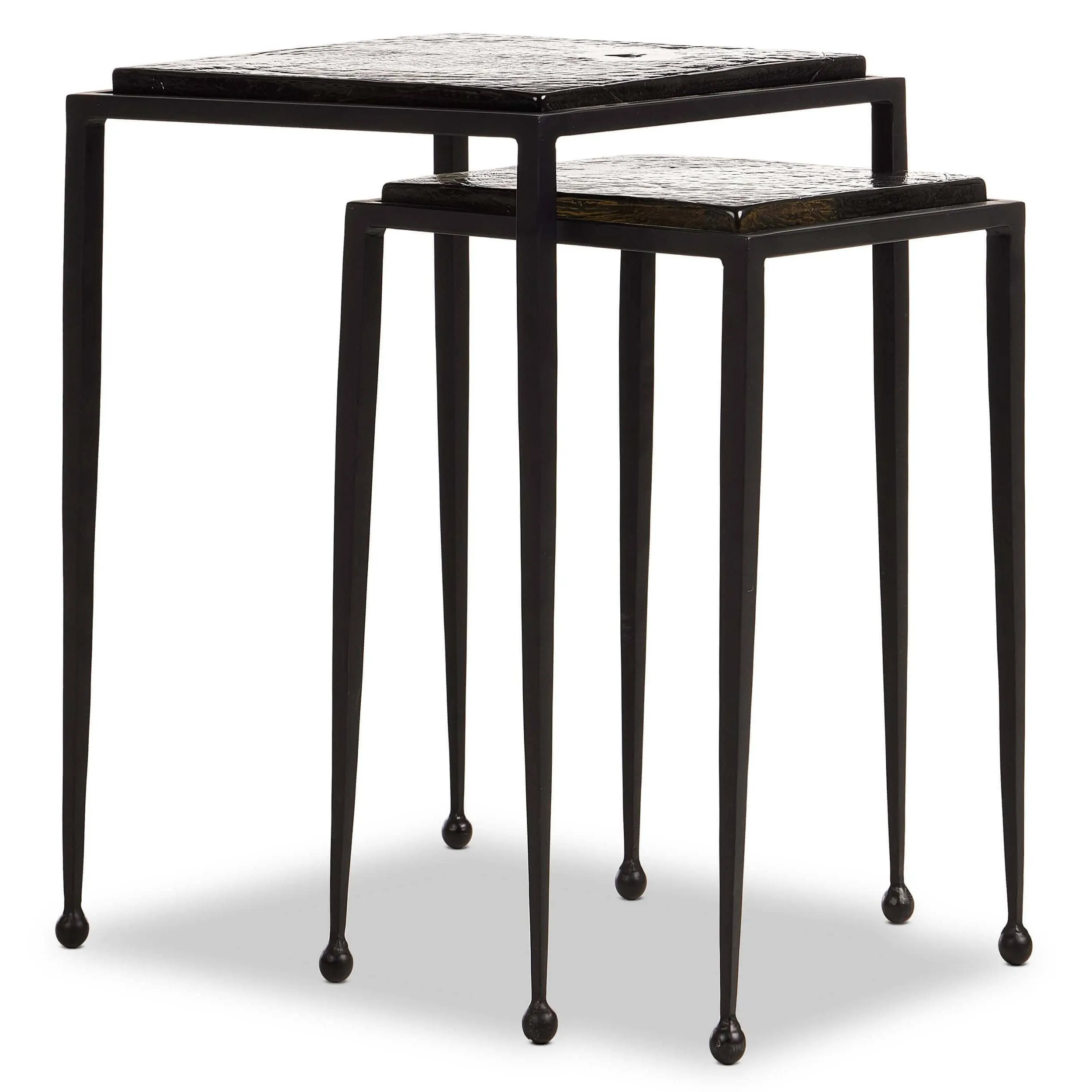 Dalston Cast Glass Nesting Tables, Smoked Black