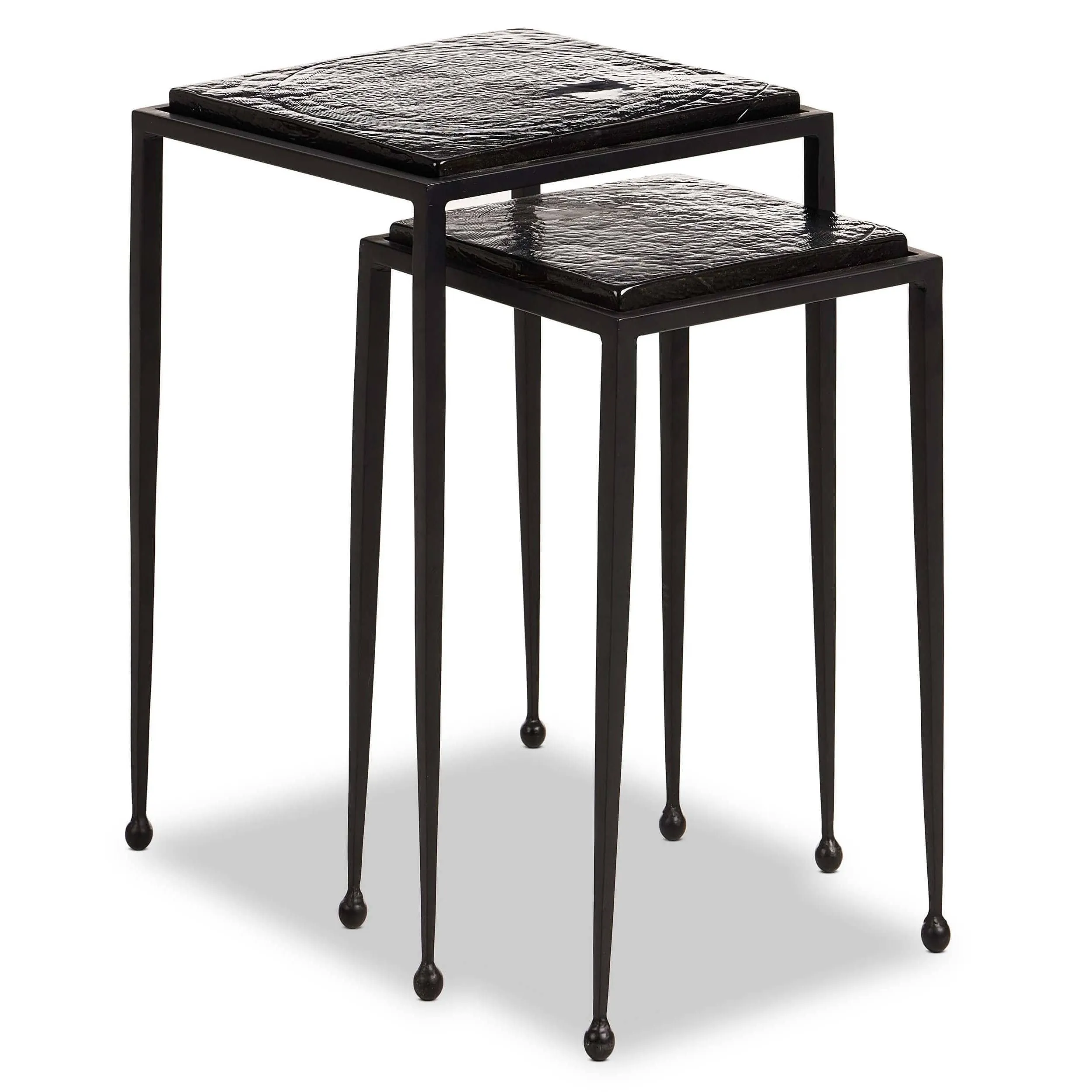 Dalston Cast Glass Nesting Tables, Smoked Black