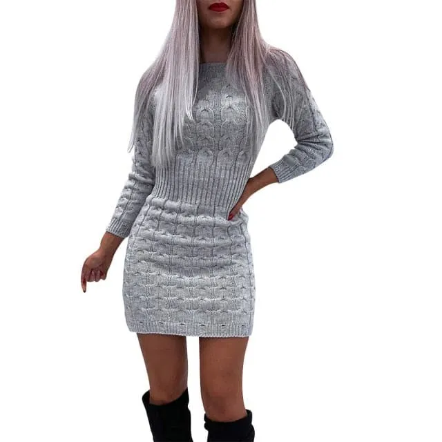 DressBetty - Elegant Solid Color Knitted Mini Dress