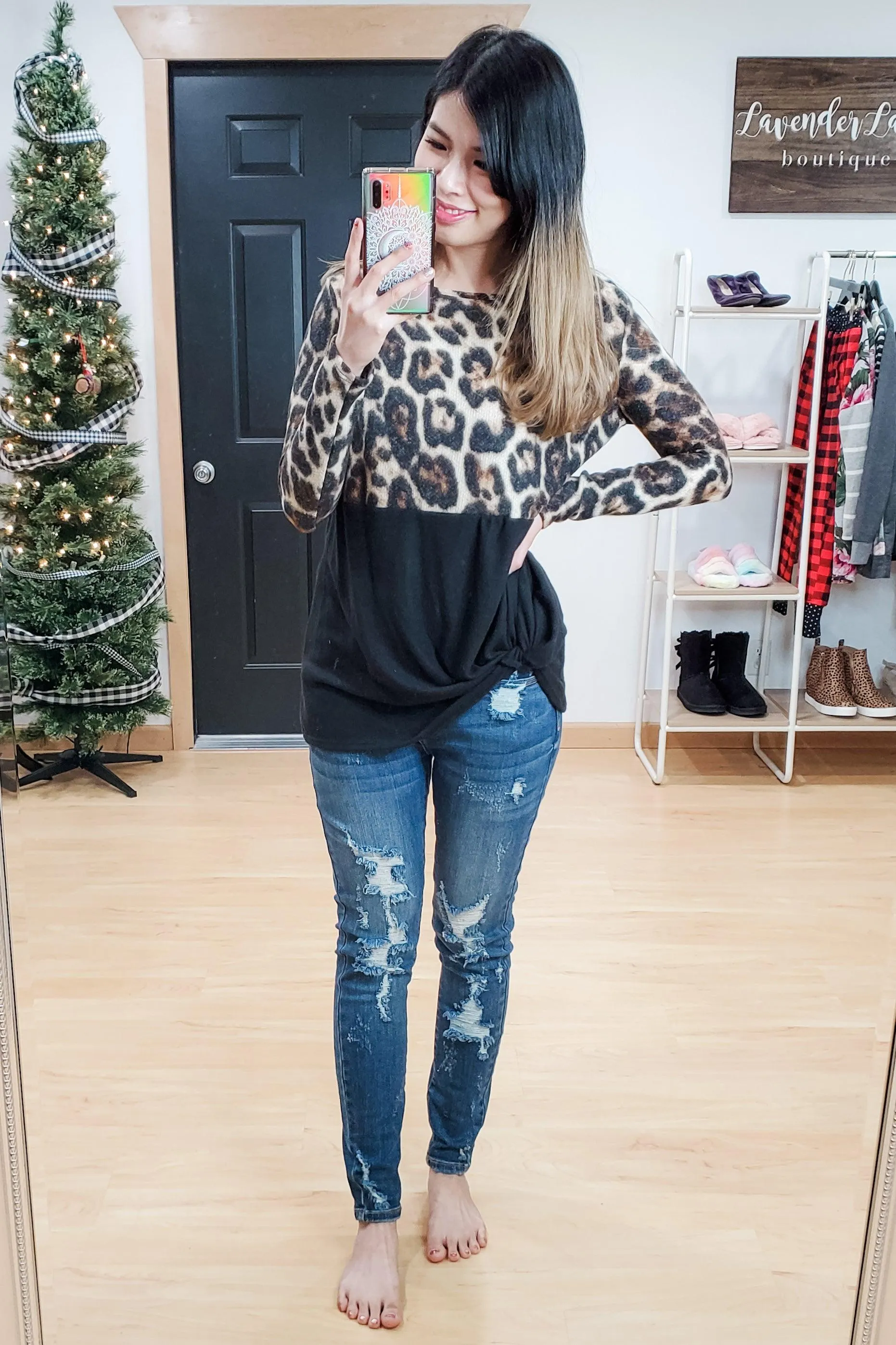 FINAL SALE -  Black Leopard Side Knot Top