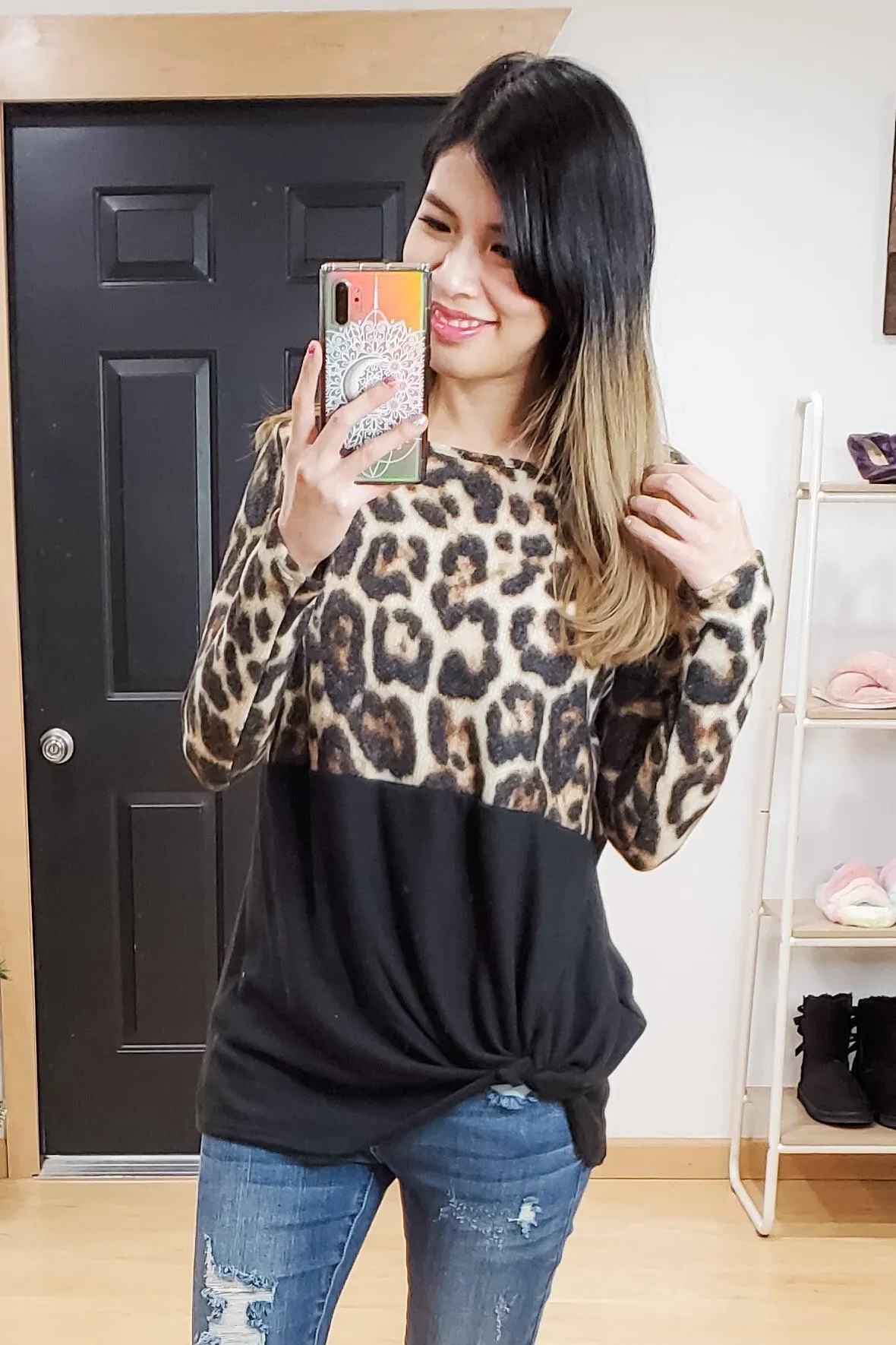 FINAL SALE -  Black Leopard Side Knot Top