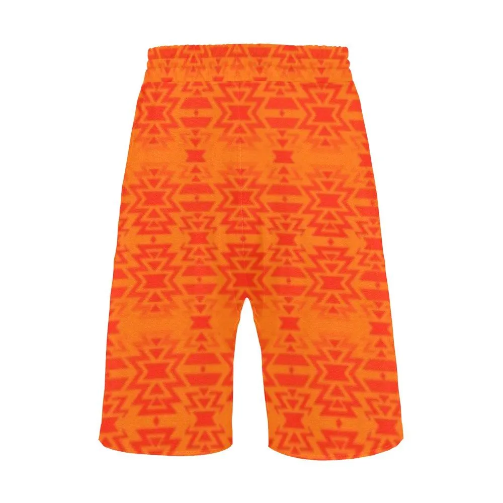 Fire Colors and Turquoise Orange Men's Casual Shorts