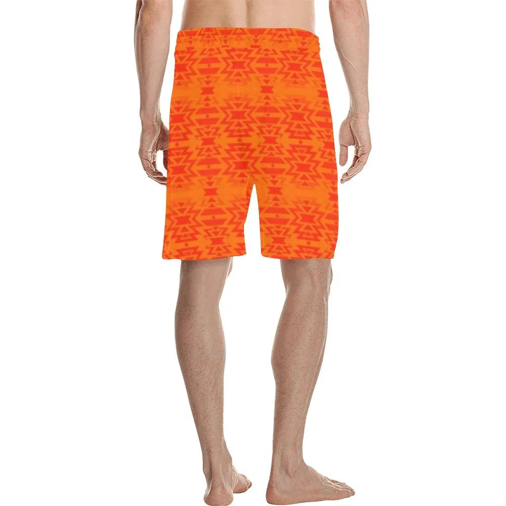 Fire Colors and Turquoise Orange Men's Casual Shorts