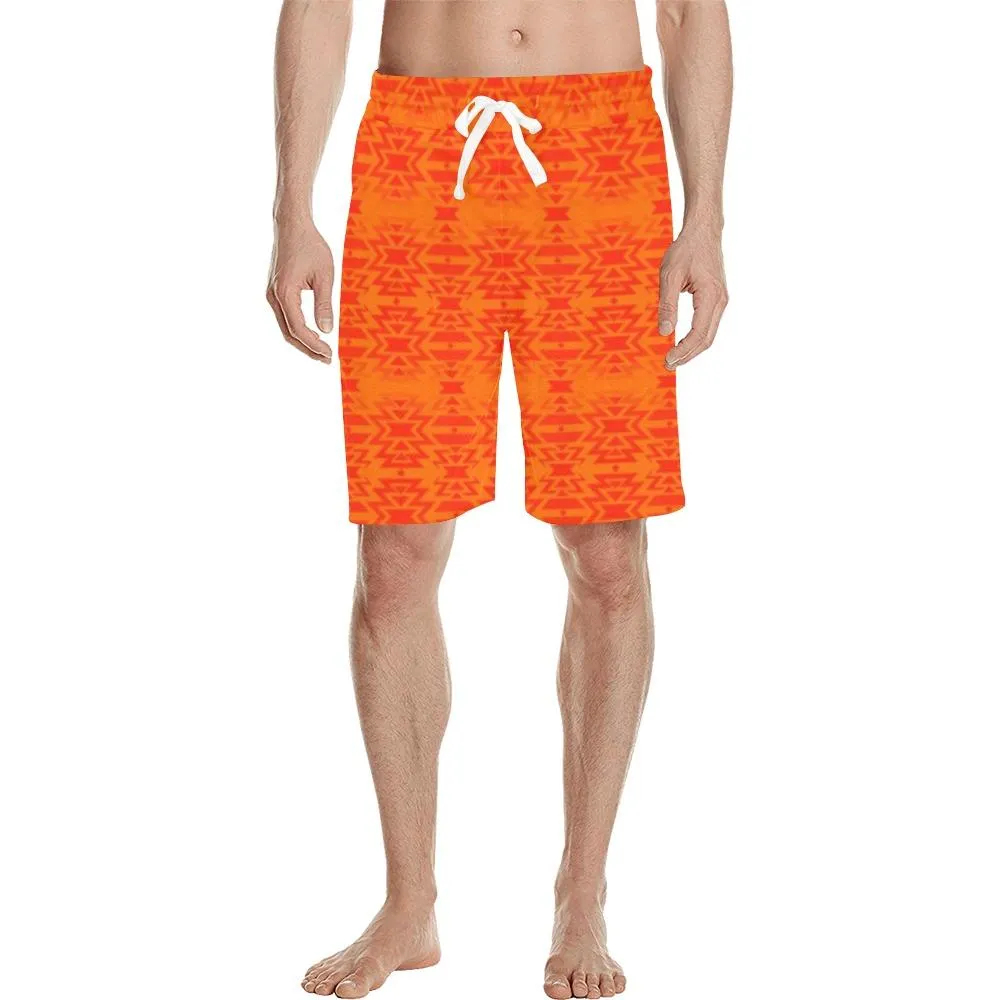 Fire Colors and Turquoise Orange Men's Casual Shorts