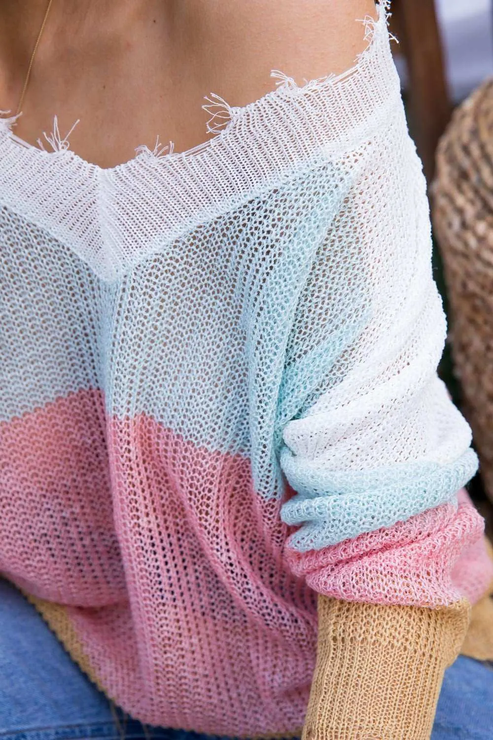 Frayed Multi Color Light Weight Sweater