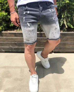 Gray Slim Fit Denim Short B192 Streetwear Denim Shorts