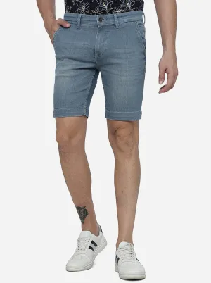 Ice Blue Solid Slim Fit Shorts | JadeBlue