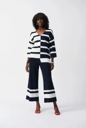 Joseph Ribkoff | Placement Stripe Sweater Knit Culotte - Midnight Blue/Vanilla