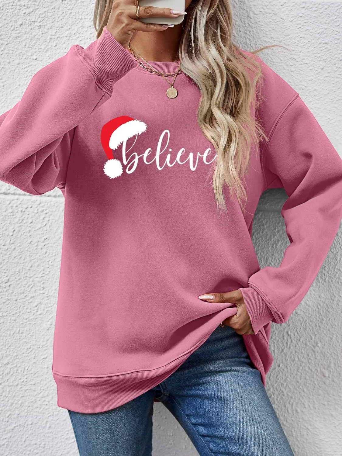 kesley BELIEVE Graphic Long Sleeve Sweatshirt