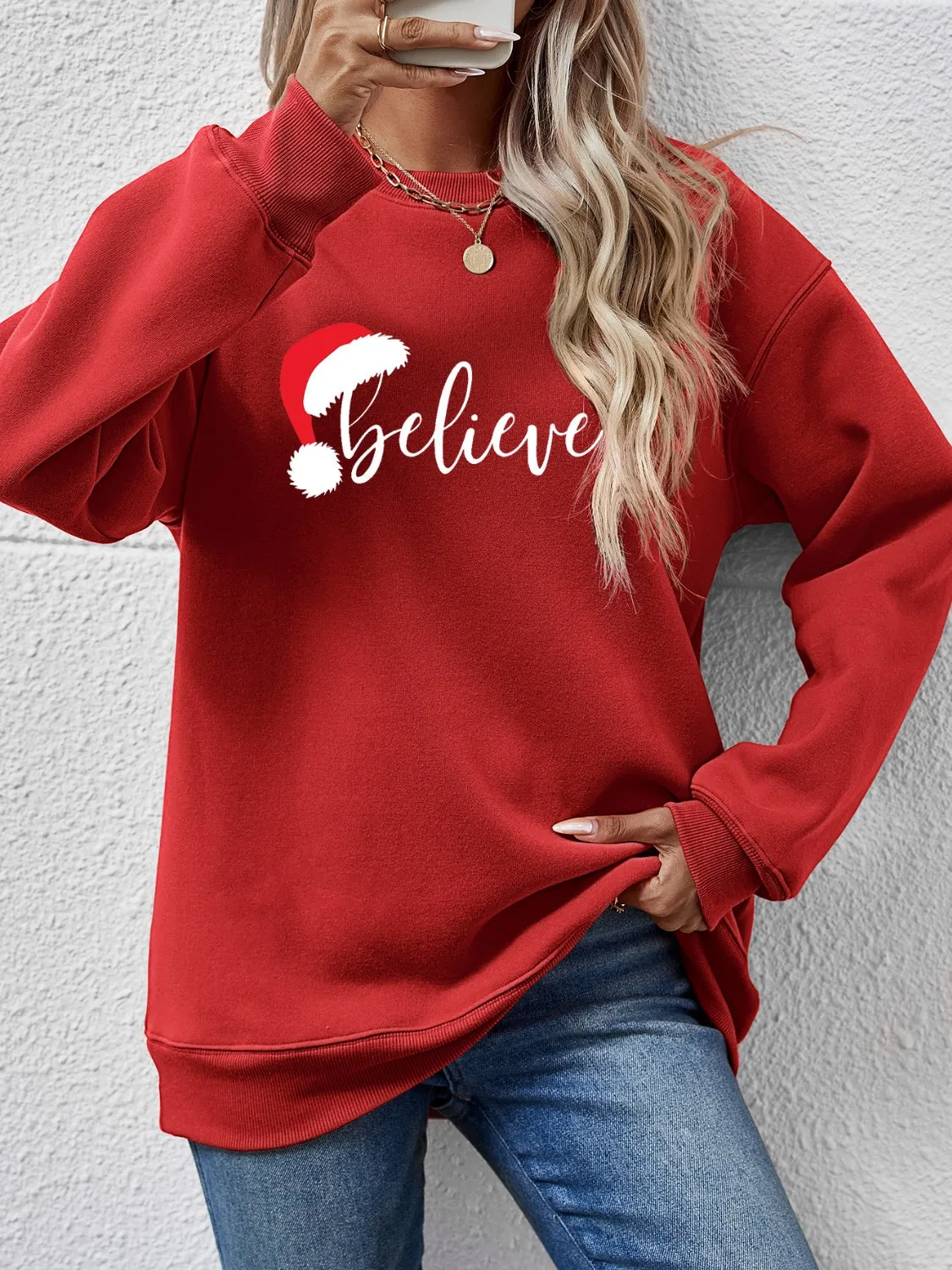 kesley BELIEVE Graphic Long Sleeve Sweatshirt