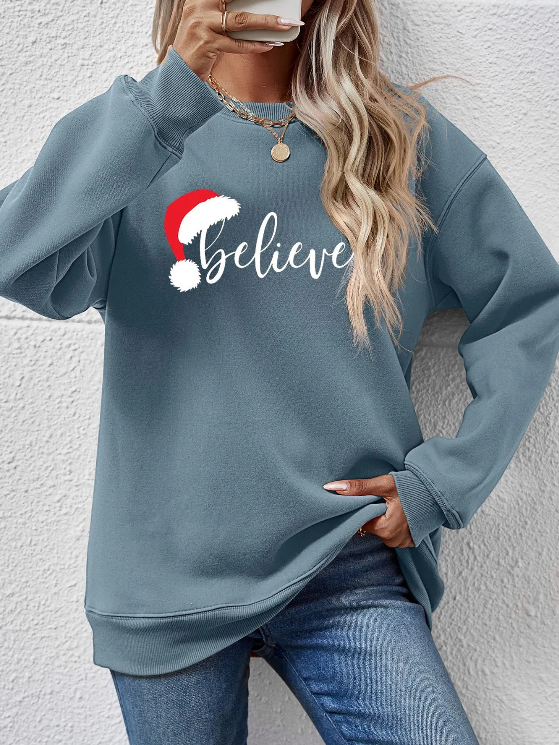 kesley BELIEVE Graphic Long Sleeve Sweatshirt