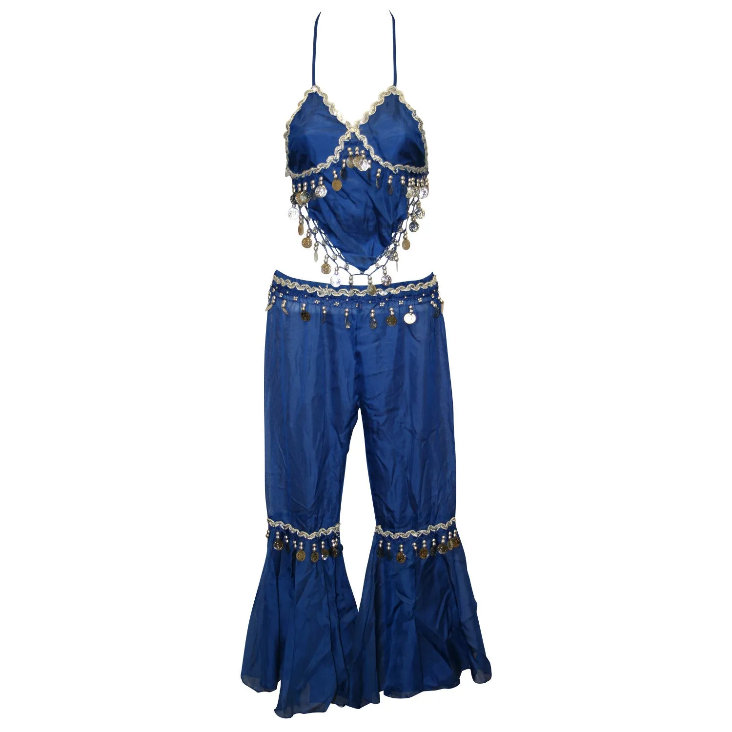 Kids Professional Belly Dance Genie Costume with Silver Sequin and Coins