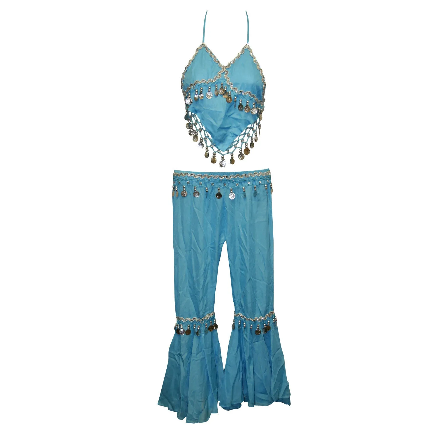 Kids Professional Belly Dance Genie Costume with Silver Sequin and Coins