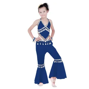 Kids Professional Belly Dance Genie Costume with Silver Sequin and Coins