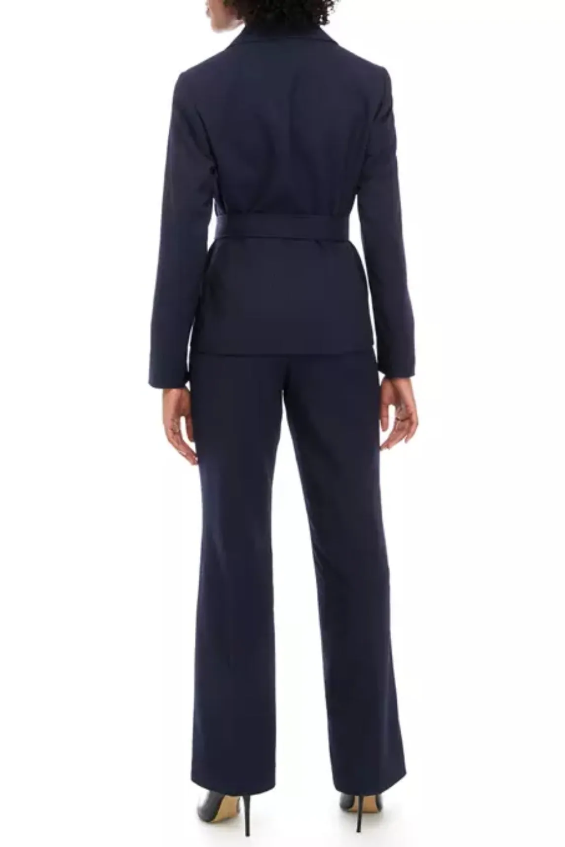 Le Suit Women's Tonal Stripe Belted Jacket and Side Zip Pant Suit