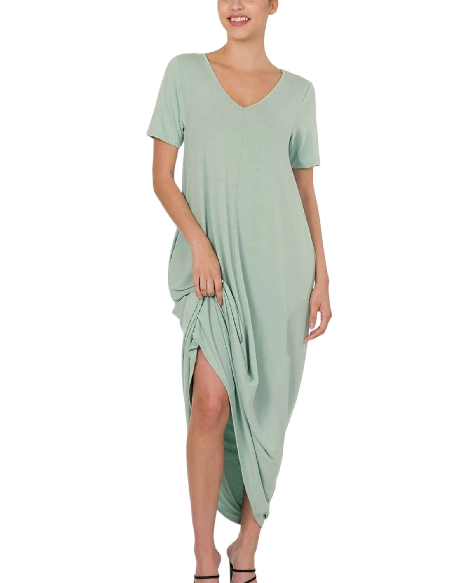 Light Green V-Neck Maxi Dress