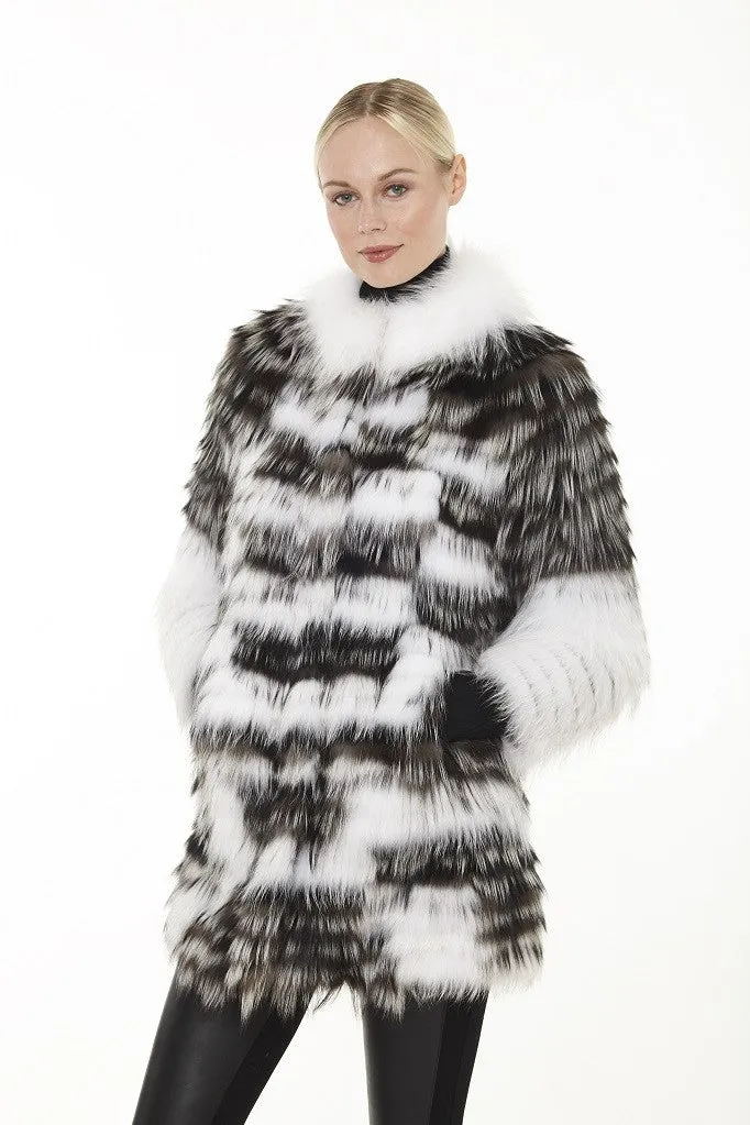 Linda Richards Genuine Tiered Fox Coat FX-07 | Silver