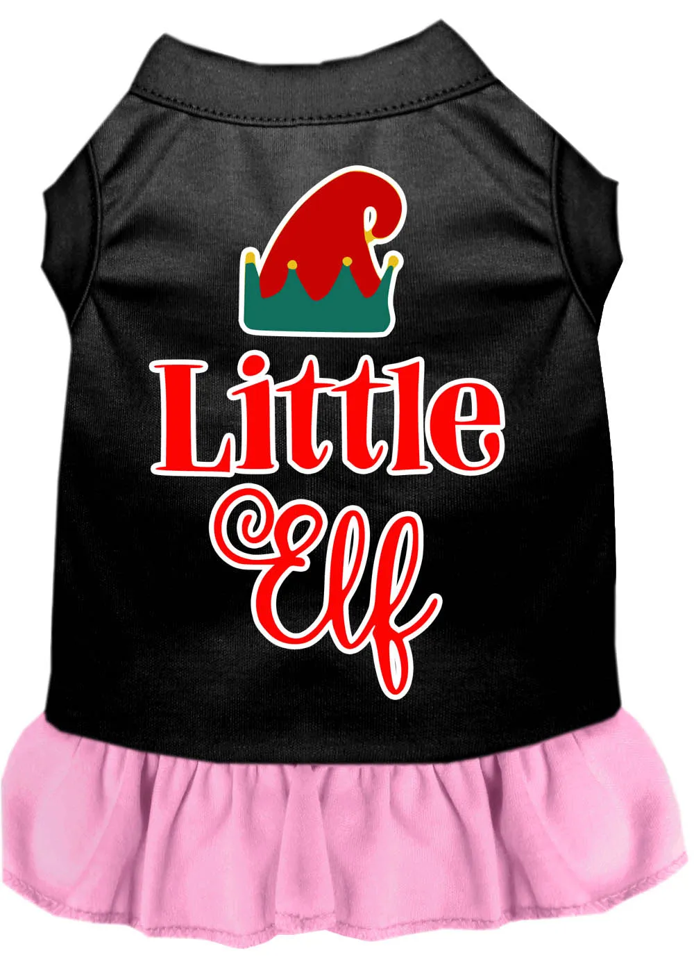 Little Elf Screen Print Dog Dress Black With Light Pink Sm