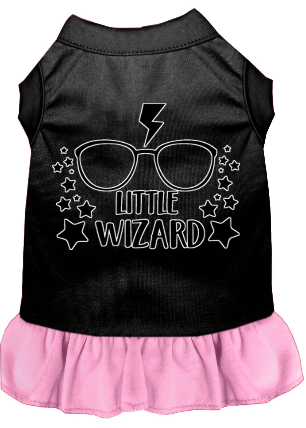 Little Wizard Screen Print Dog Dress Black With Light Pink Lg (14)