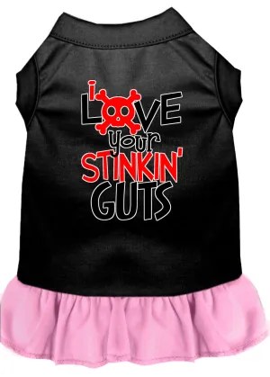 Love Your Stinkin Guts Screen Print Dog Dress Black With Light Pink Med