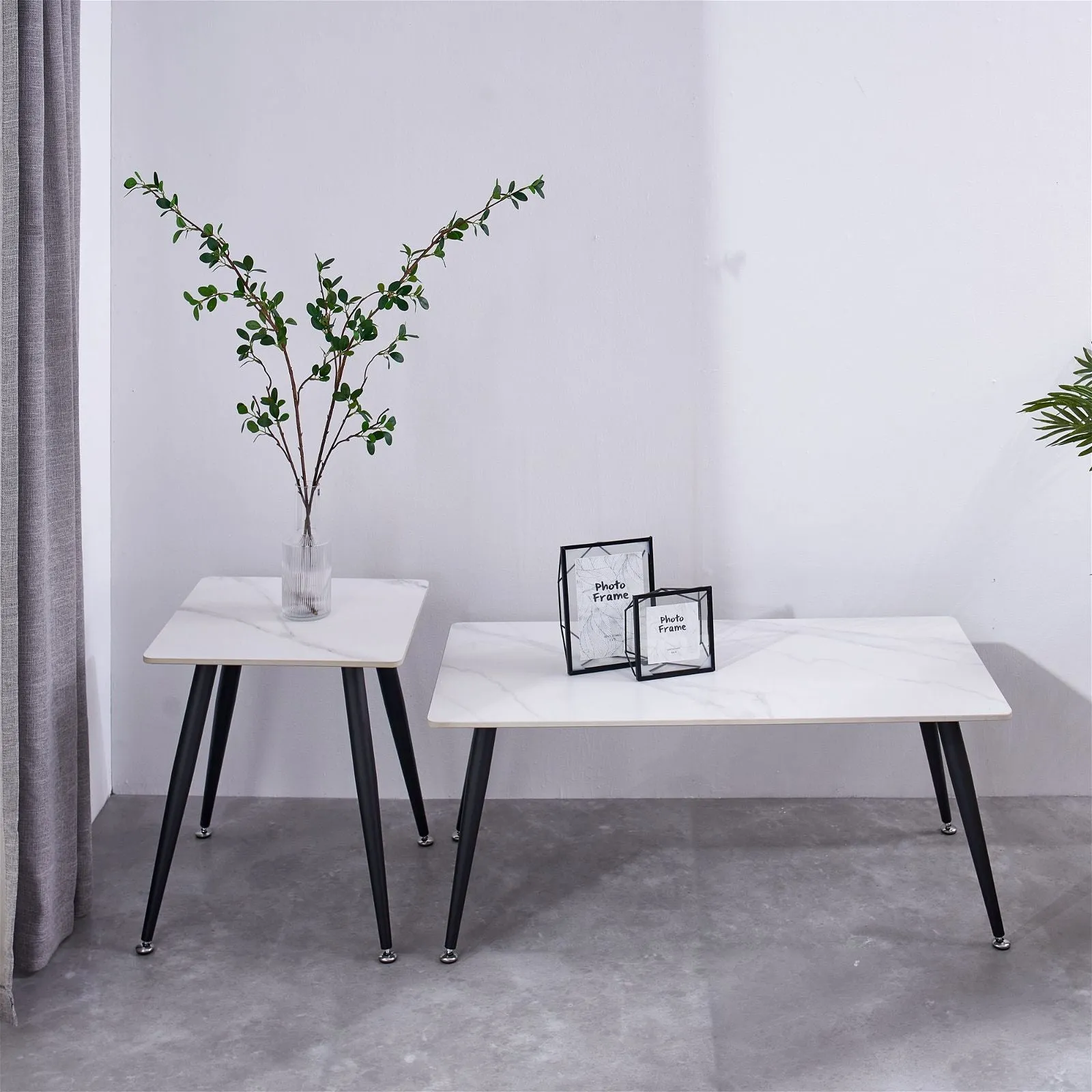 Mendy White Sintered Stone End Table with Metal Legs by Criterion™